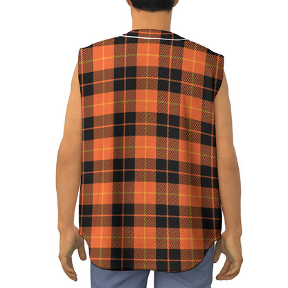 Orange Black And Yellow Tartan Print Sleeveless Baseball Jersey