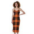 Orange Black And Yellow Tartan Print Slim Fit Midi Cami Dress
