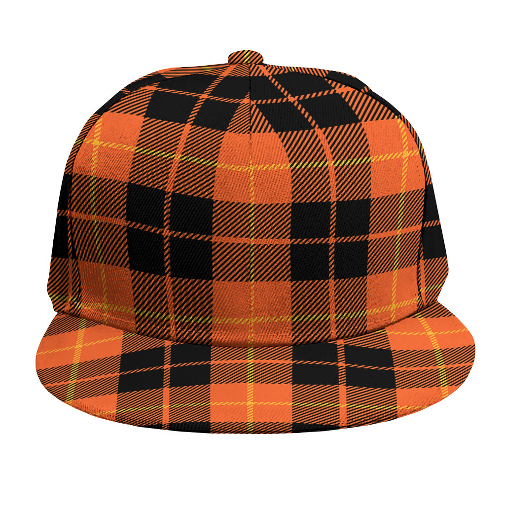 Orange Black And Yellow Tartan Print Snapback Cap