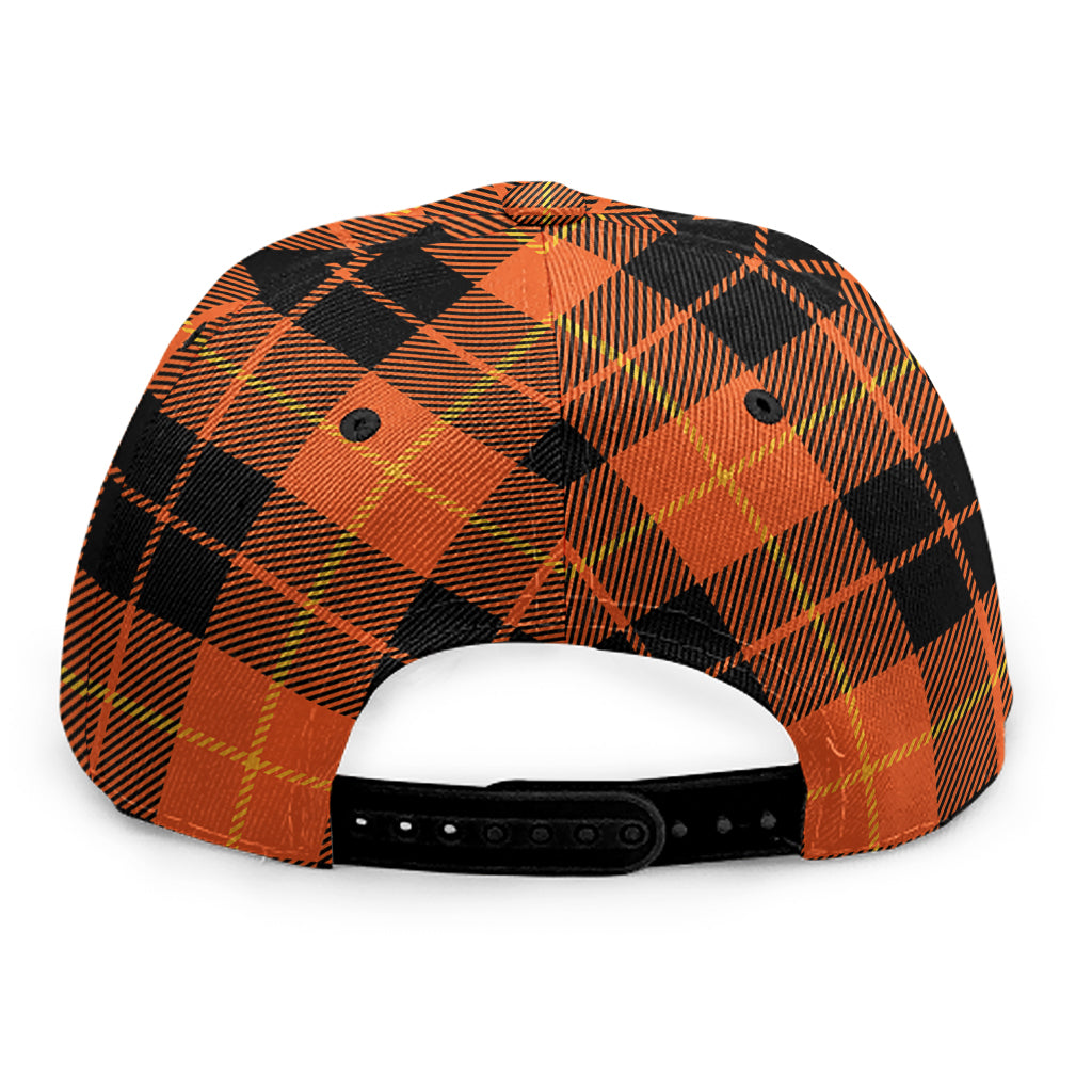 Orange Black And Yellow Tartan Print Snapback Cap