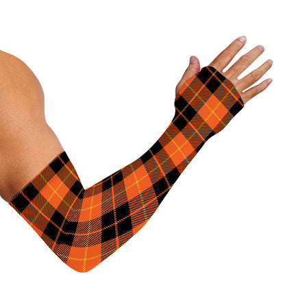 Orange Black And Yellow Tartan Print Sun Protection Arm Sleeves