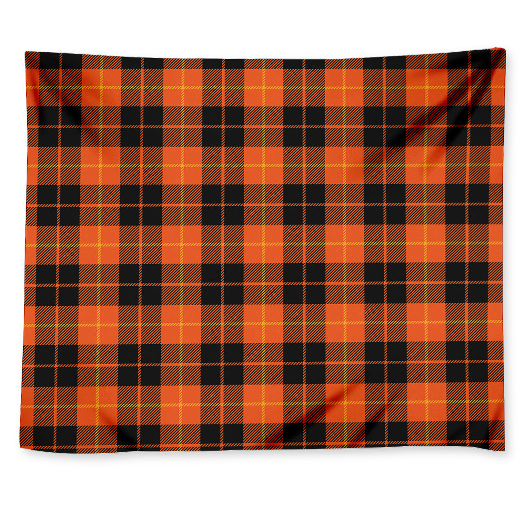 Orange Black And Yellow Tartan Print Tapestry