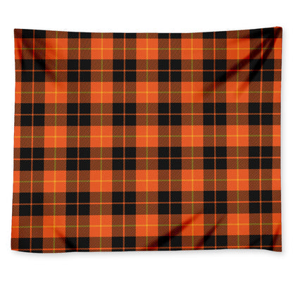 Orange Black And Yellow Tartan Print Tapestry