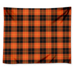 Orange Black And Yellow Tartan Print Tapestry