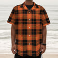 Orange Black And Yellow Tartan Print Textured Short Sleeve Shirt