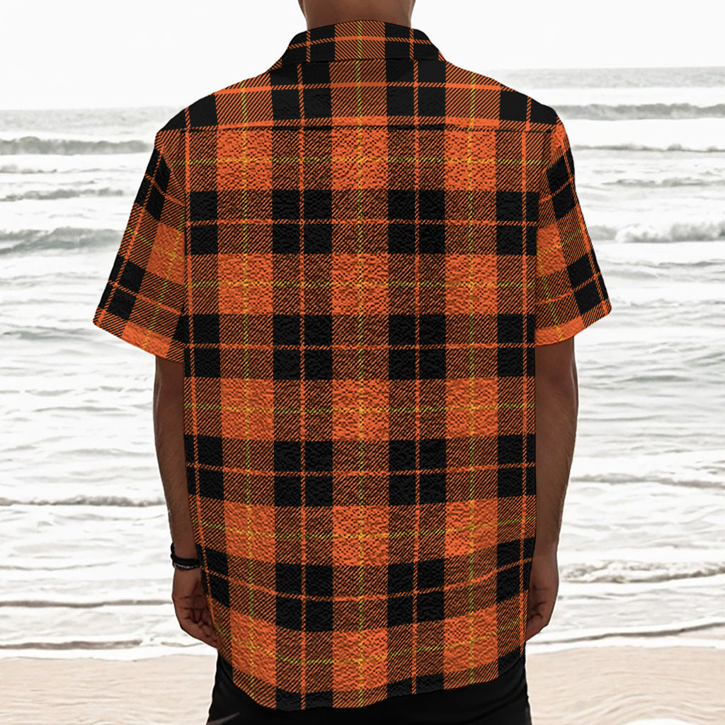 Orange Black And Yellow Tartan Print Textured Short Sleeve Shirt
