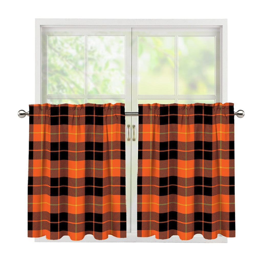 Orange Black And Yellow Tartan Print Tier Curtains