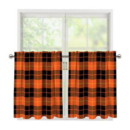 Orange Black And Yellow Tartan Print Tier Curtains