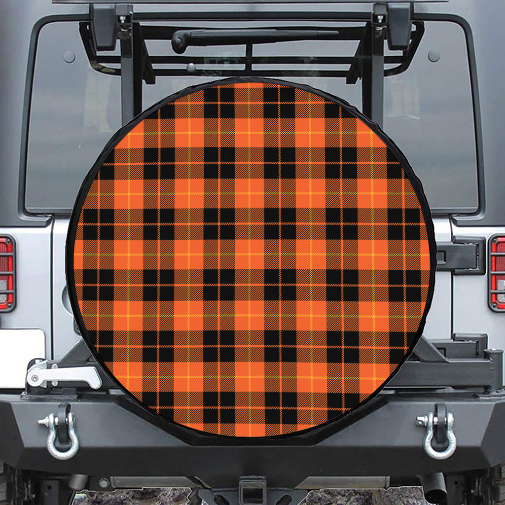 Orange Black And Yellow Tartan Print Tire Cover