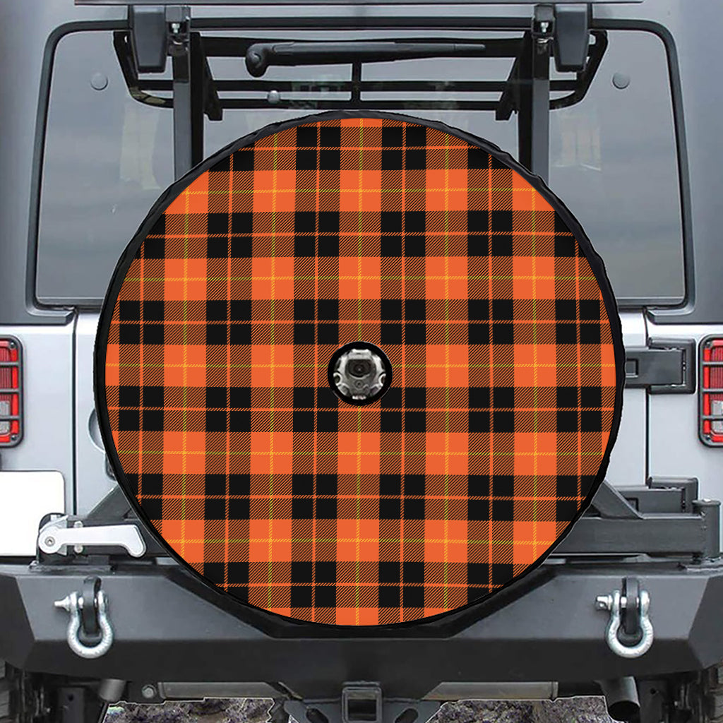 Orange Black And Yellow Tartan Print Tire Cover With Camera Hole
