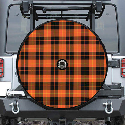 Orange Black And Yellow Tartan Print Tire Cover With Camera Hole