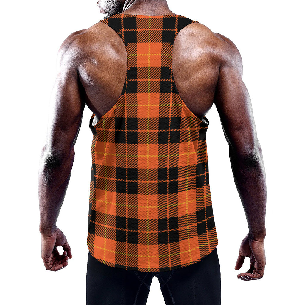 Orange Black And Yellow Tartan Print Training Tank Top