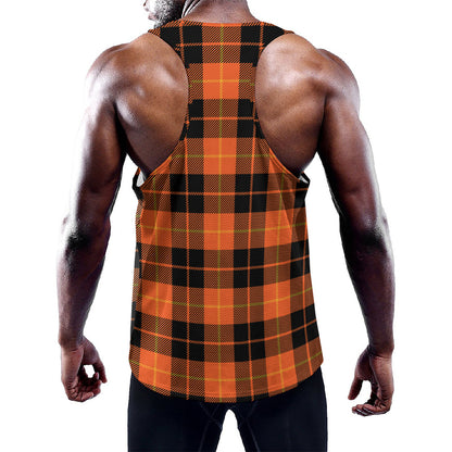 Orange Black And Yellow Tartan Print Training Tank Top