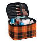 Orange Black And Yellow Tartan Print Travel Makeup Bag