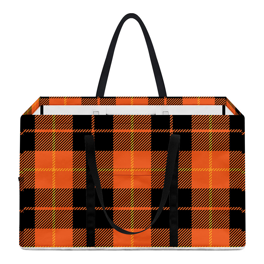 Orange Black And Yellow Tartan Print Utility Tote Bag
