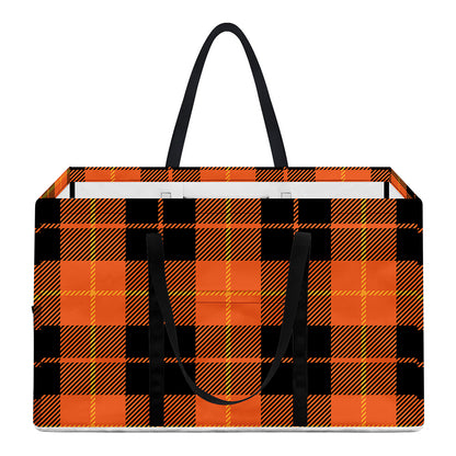 Orange Black And Yellow Tartan Print Utility Tote Bag
