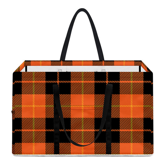 Orange Black And Yellow Tartan Print Utility Tote Bag