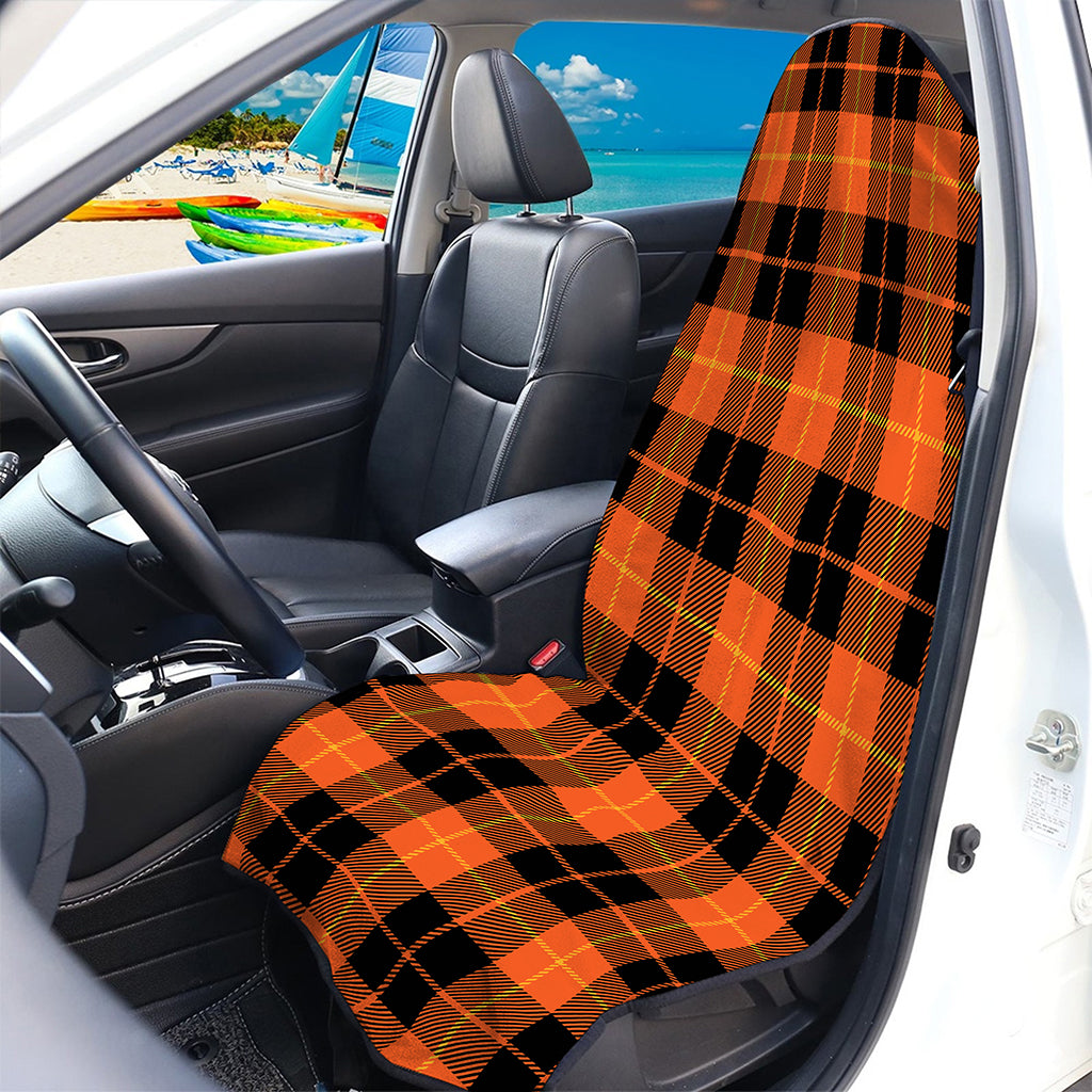 Orange Black And Yellow Tartan Print Waterproof Car Seat Cover