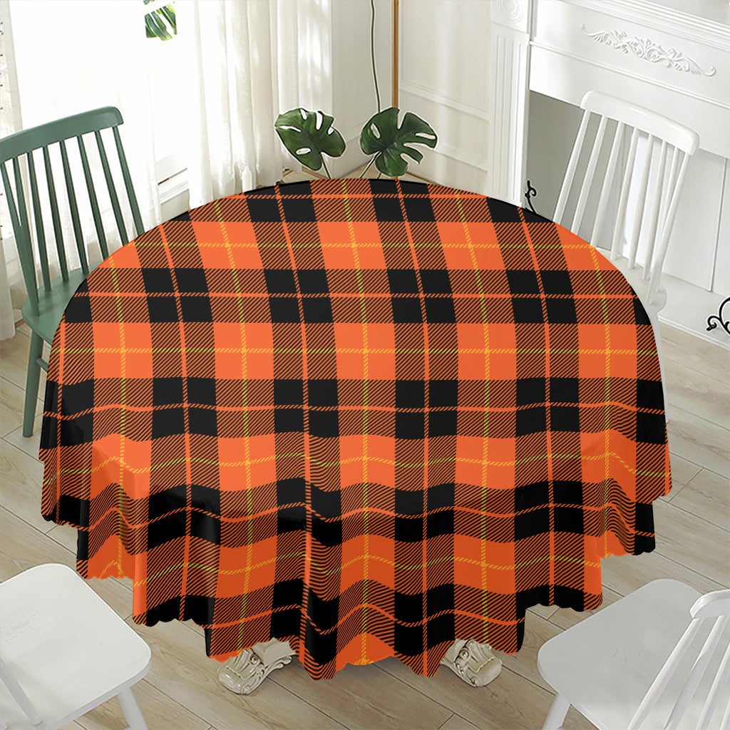 Orange Black And Yellow Tartan Print Waterproof Round Tablecloth