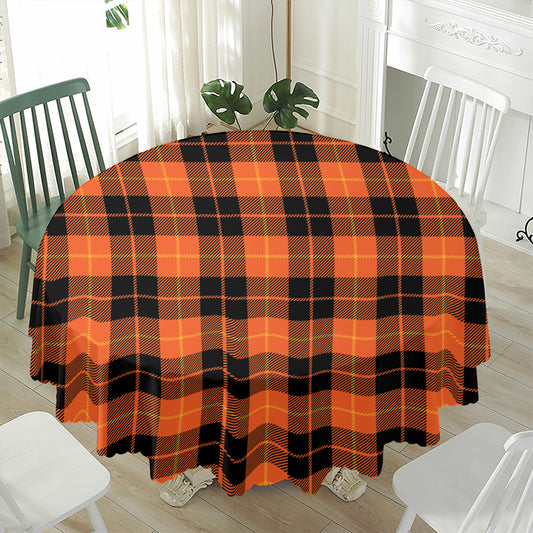 Orange Black And Yellow Tartan Print Waterproof Round Tablecloth