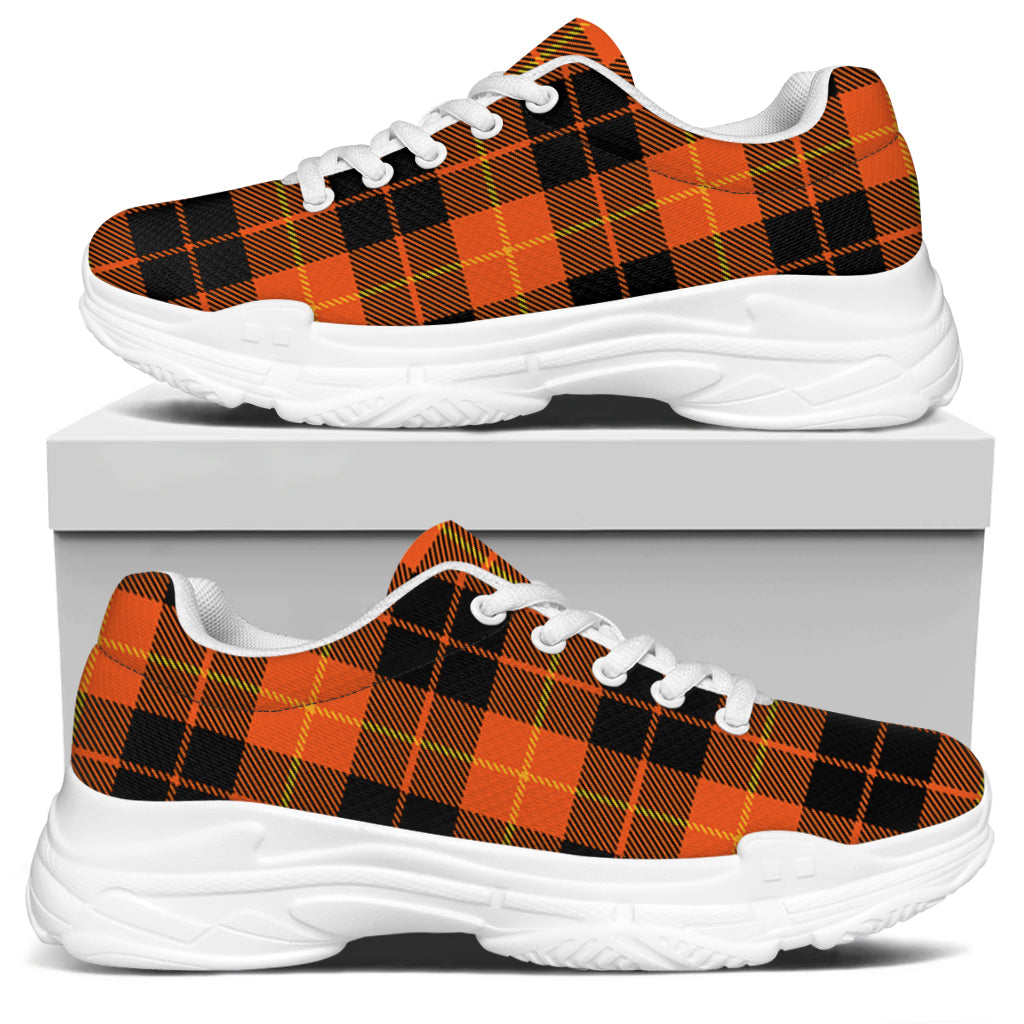 Orange Black And Yellow Tartan Print White Chunky Shoes