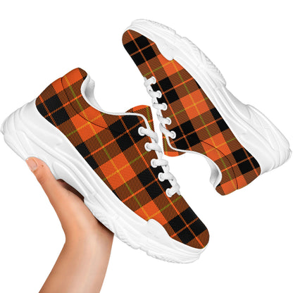 Orange Black And Yellow Tartan Print White Chunky Shoes