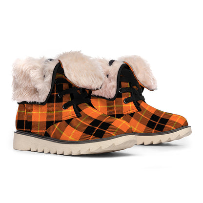 Orange Black And Yellow Tartan Print Winter Boots