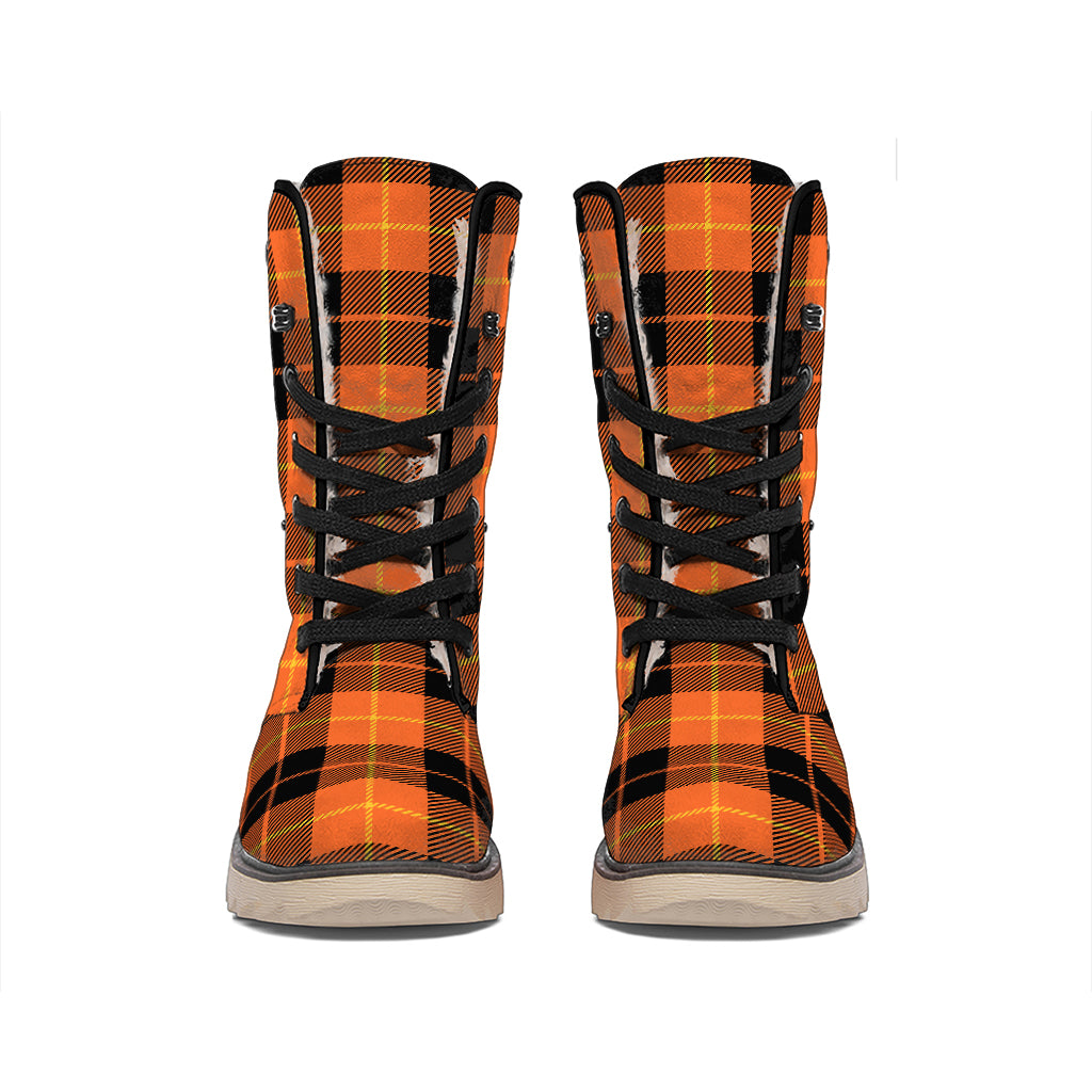 Orange Black And Yellow Tartan Print Winter Boots