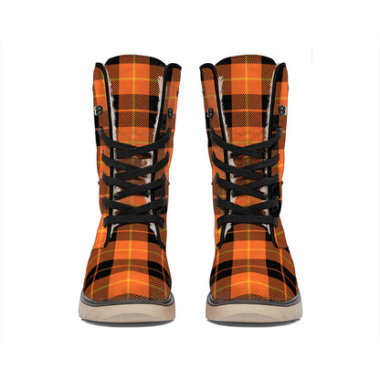 Orange Black And Yellow Tartan Print Winter Boots
