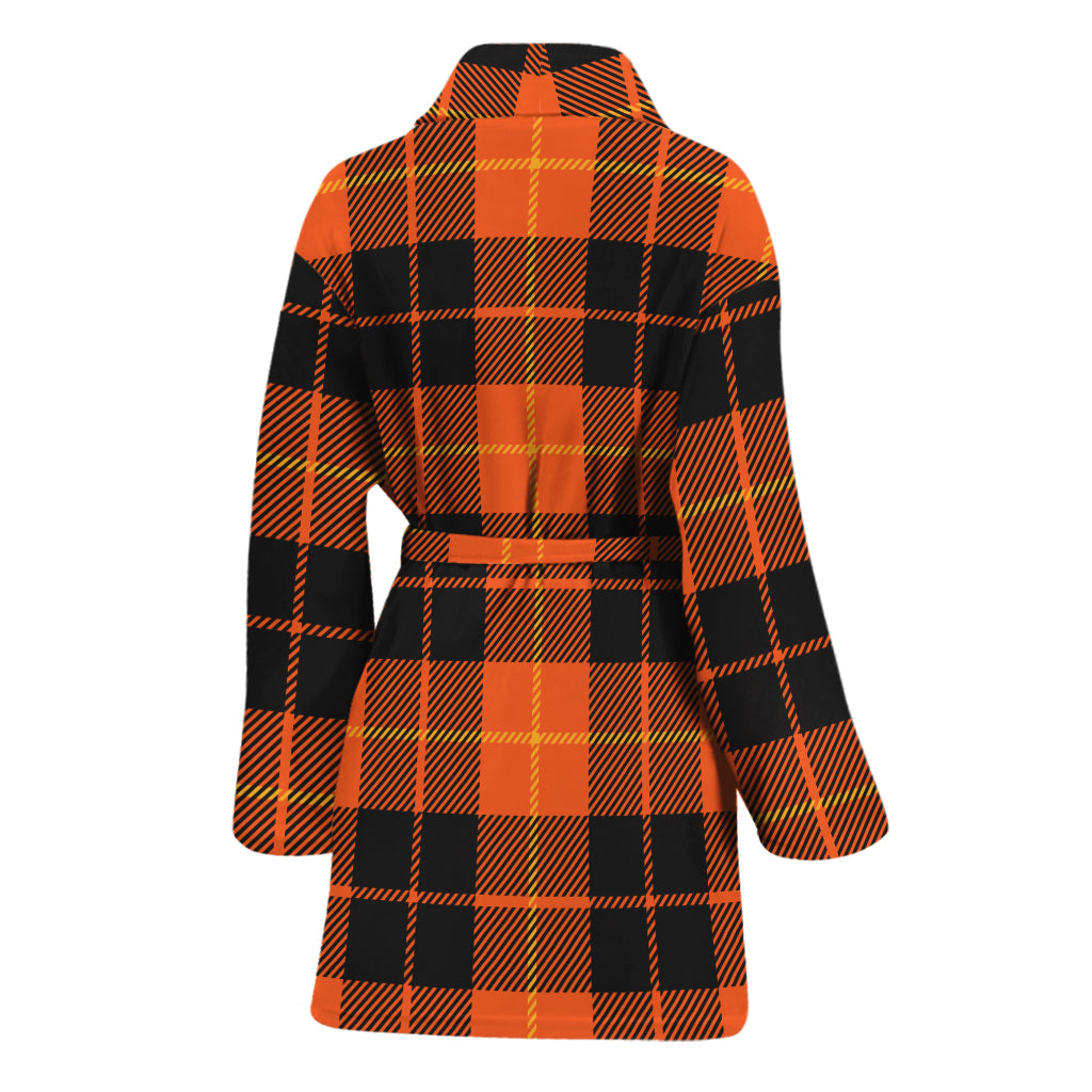 Orange Black And Yellow Tartan Print Women's Bathrobe