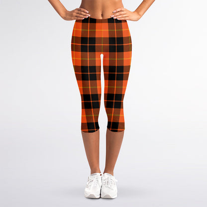Orange Black And Yellow Tartan Print Women's Capri Leggings
