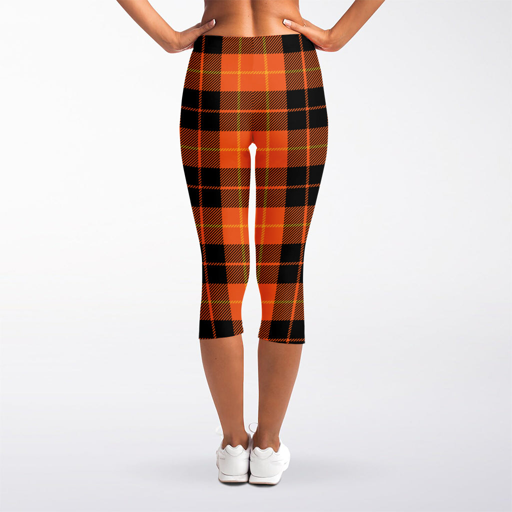 Orange Black And Yellow Tartan Print Women's Capri Leggings
