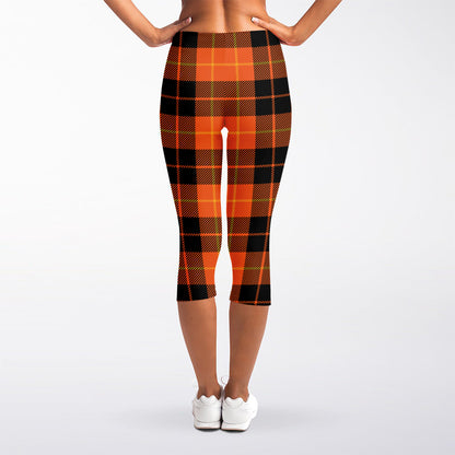 Orange Black And Yellow Tartan Print Women's Capri Leggings