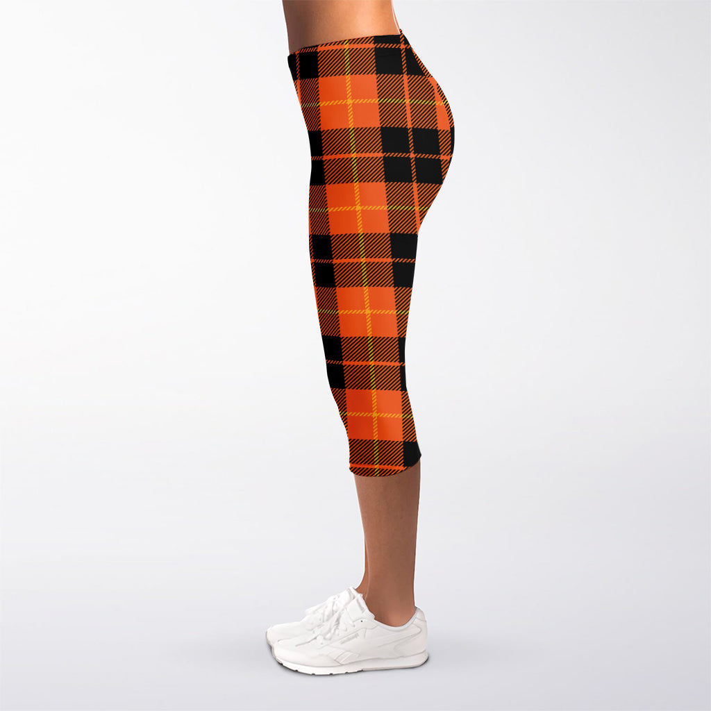 Orange Black And Yellow Tartan Print Women's Capri Leggings