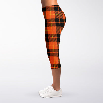 Orange Black And Yellow Tartan Print Women's Capri Leggings