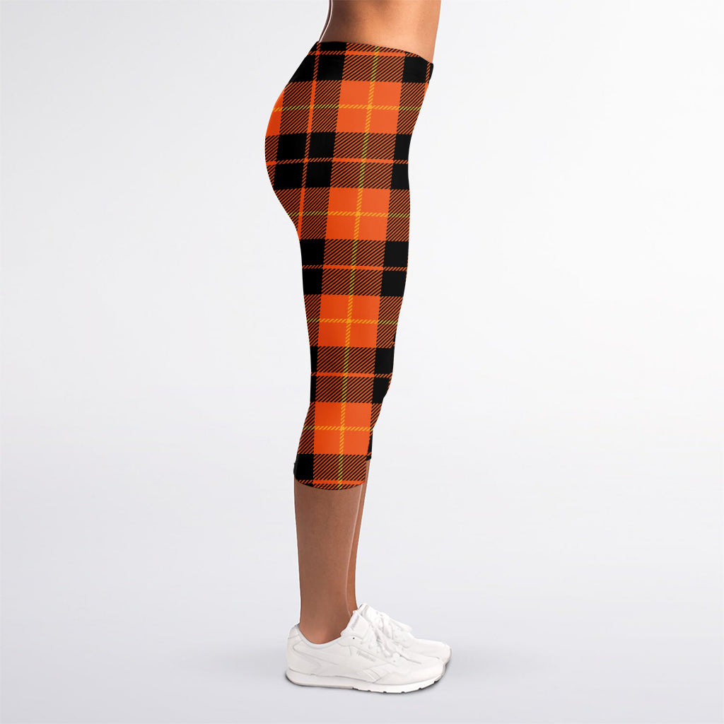 Orange Black And Yellow Tartan Print Women's Capri Leggings