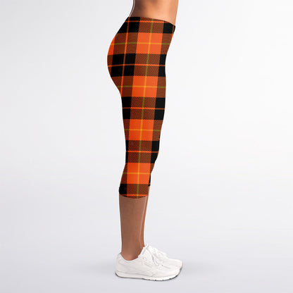 Orange Black And Yellow Tartan Print Women's Capri Leggings