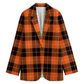 Orange Black And Yellow Tartan Print Women's Cotton Blazer