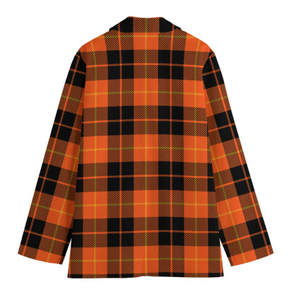 Orange Black And Yellow Tartan Print Women's Cotton Blazer
