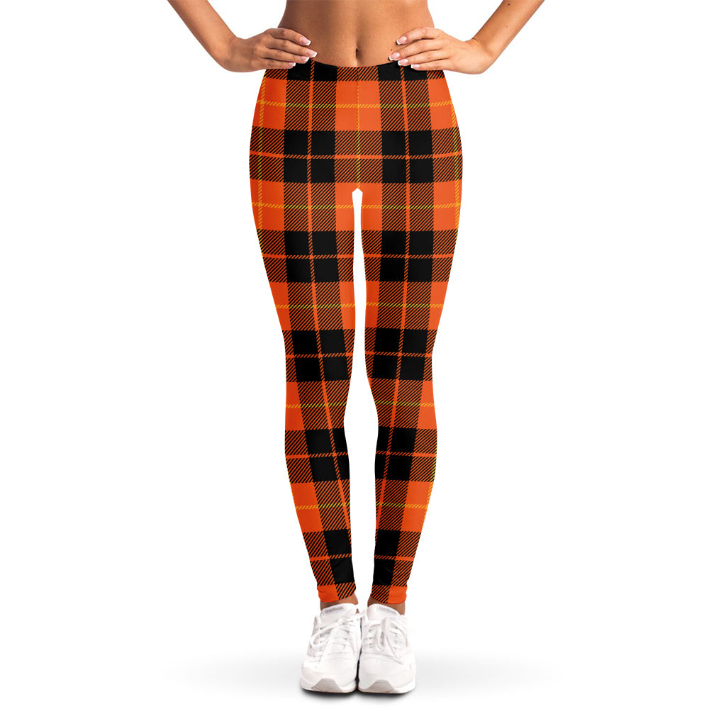 Orange Black And Yellow Tartan Print Women's Leggings