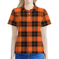 Orange Black And Yellow Tartan Print Women's Polo Shirt