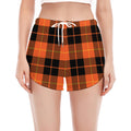 Orange Black And Yellow Tartan Print Women's Split Running Shorts
