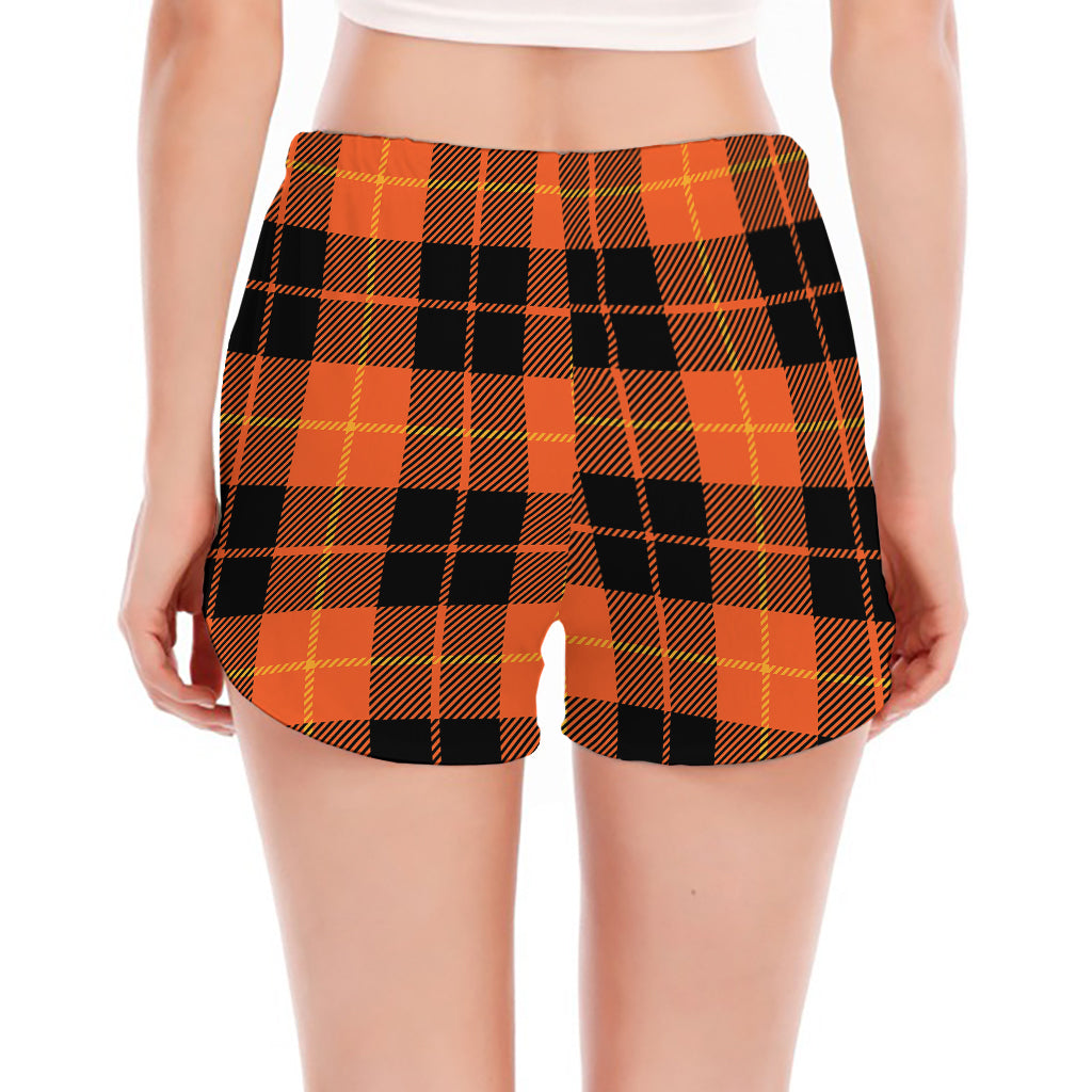 Orange Black And Yellow Tartan Print Women's Split Running Shorts
