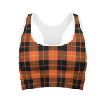 Orange Black And Yellow Tartan Print Women's Sports Bra