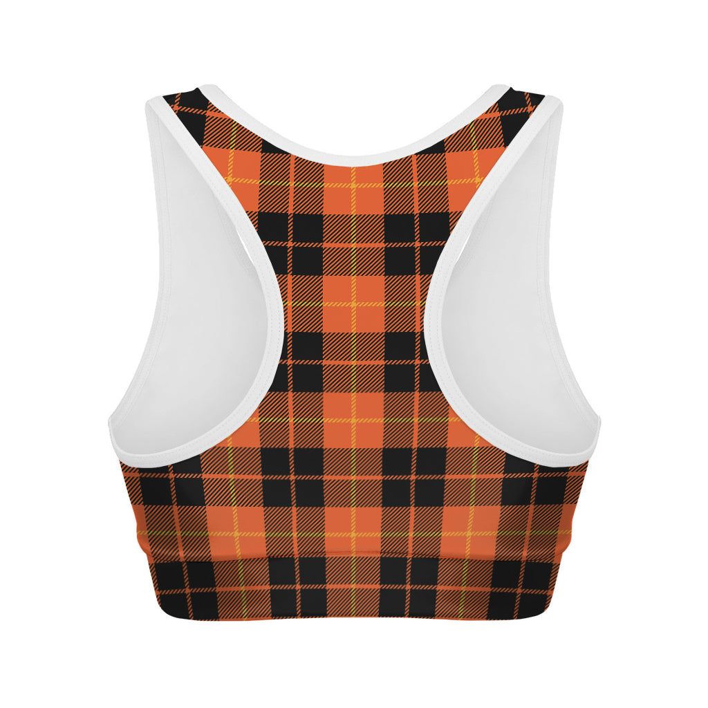 Orange Black And Yellow Tartan Print Women's Sports Bra