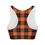 Orange Black And Yellow Tartan Print Women's Sports Bra