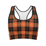 Orange Black And Yellow Tartan Print Women's Sports Bra