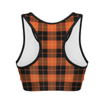 Orange Black And Yellow Tartan Print Women's Sports Bra