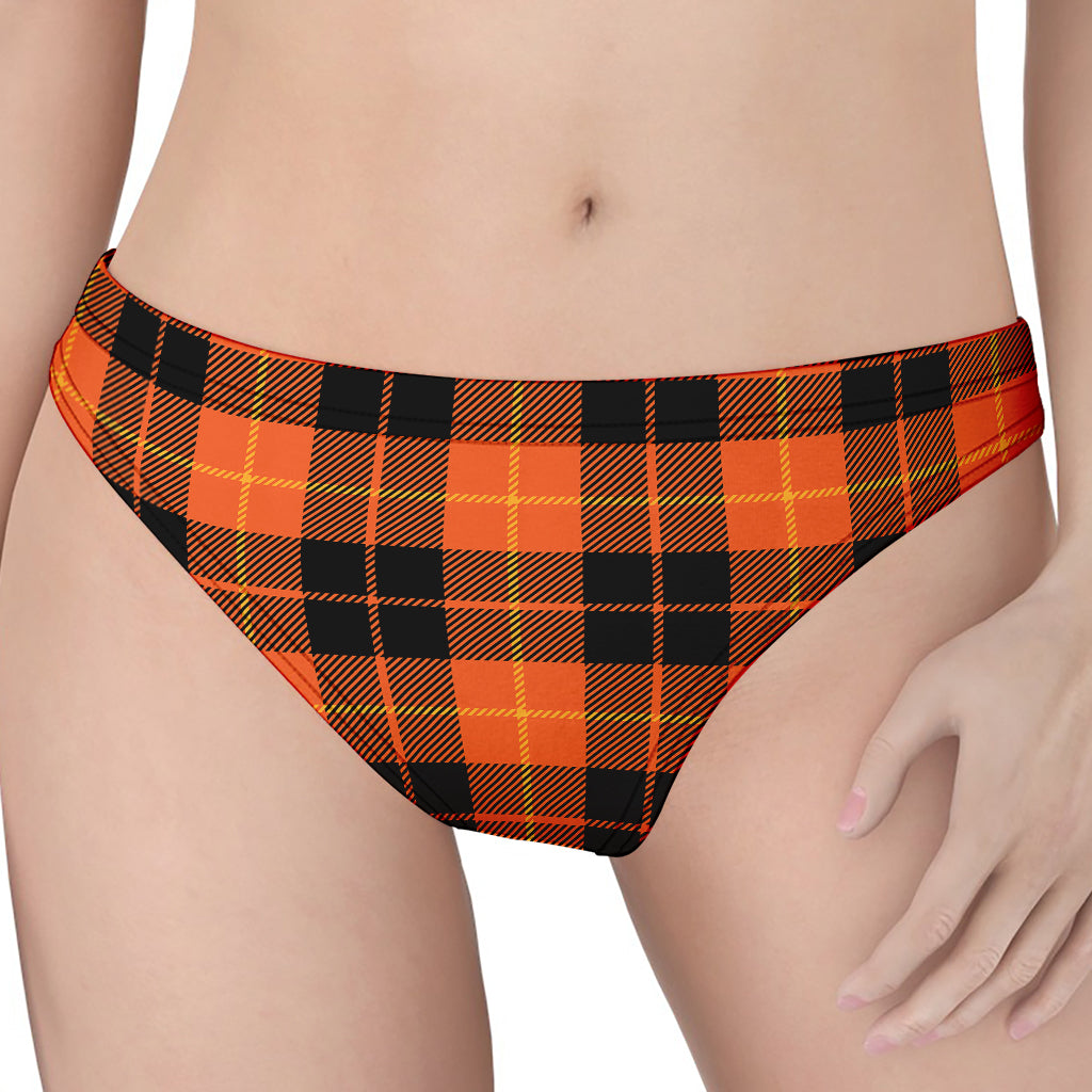 Orange Black And Yellow Tartan Print Women's Thong
