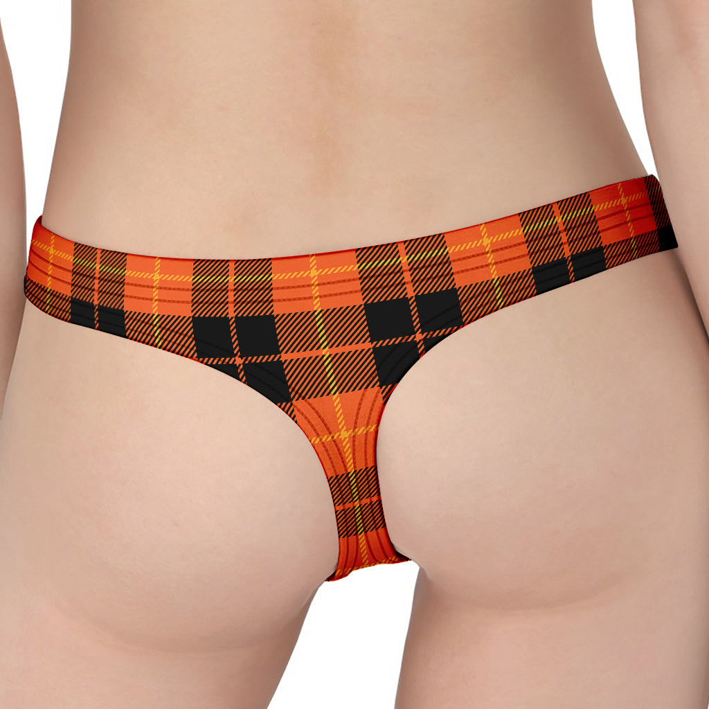 Orange Black And Yellow Tartan Print Women's Thong